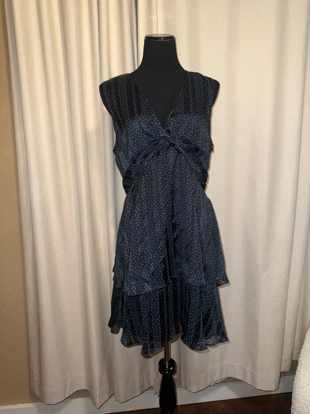 Banana Republic Navy Polka Dot Sleeveless V-Neck Dress